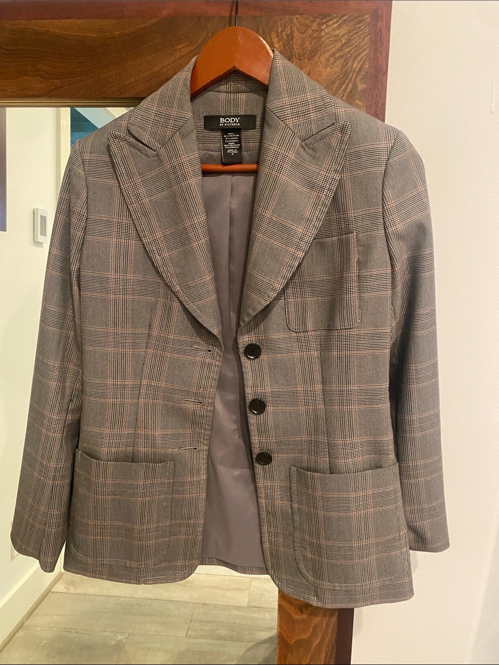 Victoria's Secret Gray Plaid Blazer with Pink Windowpane